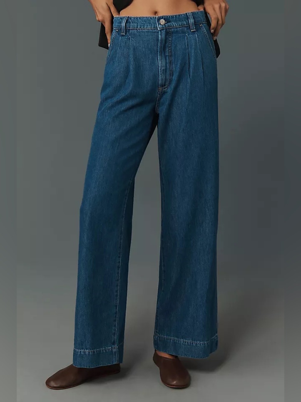Pistola Victoria High-Rise Pleated Wide-Leg Jeans Medium Wash Size 27
